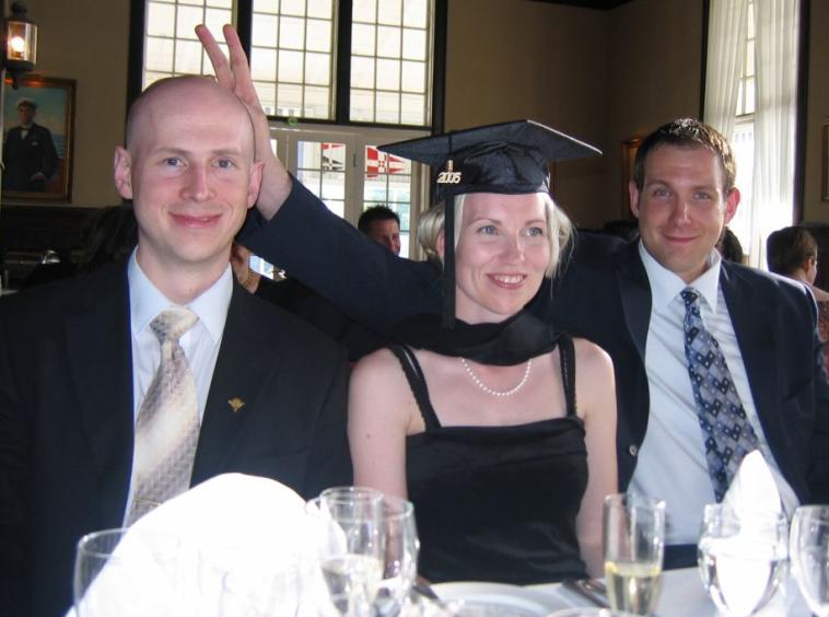 [Maxim, Niina and Phil at HSE Graduation Dinner]